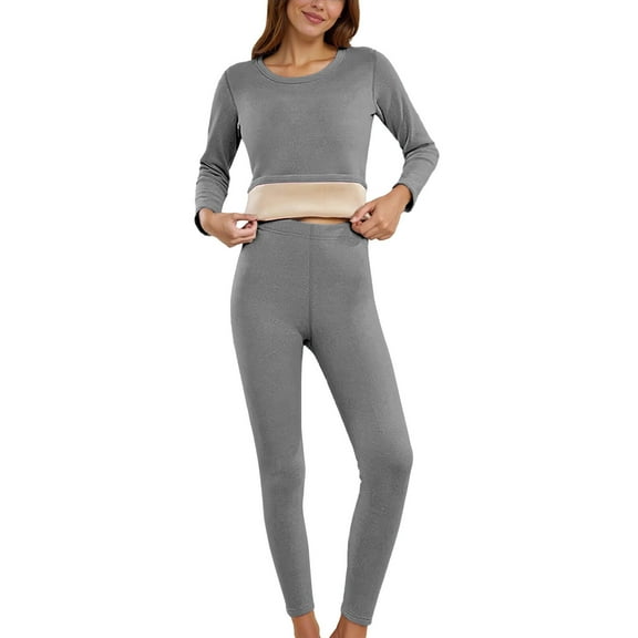 UJNDER Women's Thermal Underwear Warm Base Layer Top and Bottom Set for Cold Weather Comfort and Protection Grey M