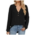thumbnail image 1 of UJNDER Women's Tops Ribbed Knit Long Sleeve Shirts Tunics Button V Neck Blouses Casual Fall Outfits Tops for Women Black XL, 1 of 8