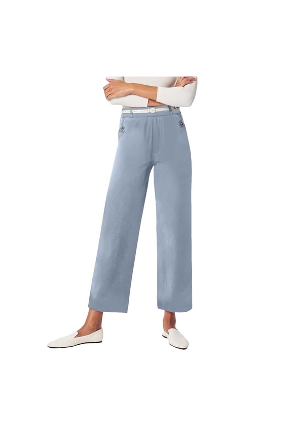 Women's Twill Cropped Wide Leg Pants Plus Size Petite Capri Trousers Stretch Denim Ankle Grey XS