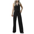 thumbnail image 1 of UJNDER Women's Two Piece Casual Outfits Button Sleeveless Vest Shirt Straight Wide Leg Trousers with Pockets Pant Suits for Women Black XL, 1 of 5