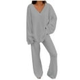 thumbnail image 1 of UJNDER Women's Two Piece Pullover Sweater Set Oversized V Neck Tops Wide Leg Long Pants Tracksuit Outfit Pant Suits for Women Grey L, 1 of 8