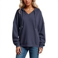 thumbnail image 1 of UJNDER Women's V Neck Knit Hoodie Long Sleeve Pullover Lined Casual Comfortable Everyday Dark Blue XXL, 1 of 6
