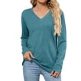 thumbnail image 1 of UJNDER Women's V Neck Long Sleeve T Shirts Casual Basic Soft Comfortable Everyday Versatile Pure Color Tee for Women Blue XXL, 1 of 7