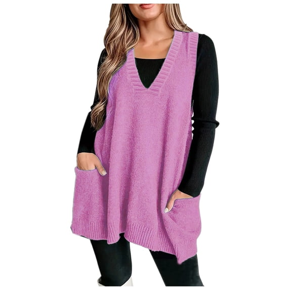 UJNDER Women's V Neck Pullover Knitwear Tank Top Sleeveless Sweater Vest for Spring and Fall Hot Pink XXXXL