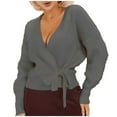 thumbnail image 1 of UJNDER Women's V Neck Tied Knit Cardigan Slim Fit Sweater Jacket for Fall Fashion Grey XL, 1 of 3