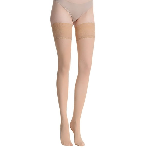 UJNDER Women's Velvet Long Stockings Over Knee Lace Thigh Highs Beige