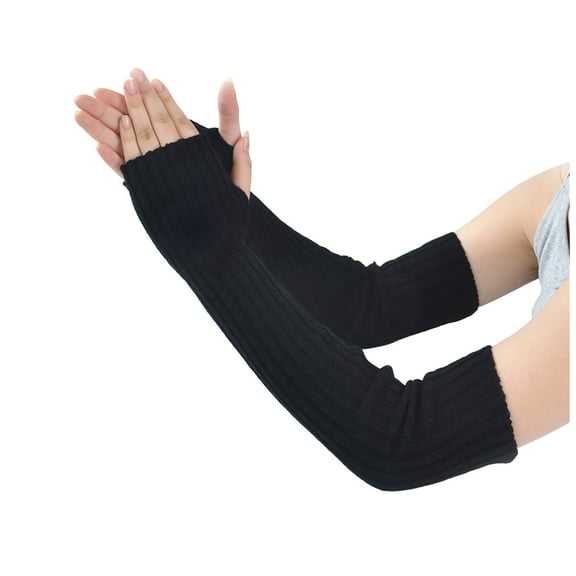 UJNDER Women's Winter Knitted Wool Fingerless Long Gloves for Warmth and Comfort Outfit Black