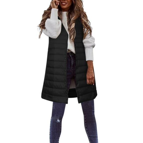 UJNDER Women's Winter Vest Thin and Light Down Gilet Quilted Jacket for Women Outdoor Coat Vest with Pockets Black L