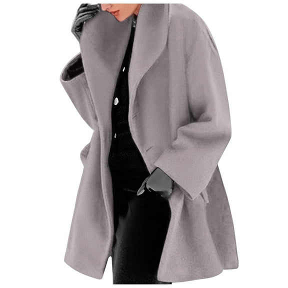 UJNDER Women's Winter Wool Coat Trench Jacket Warm Slim Long Overcoat Outwear Round Neck Loose Hooded Trench Coat Women Grey XXXL