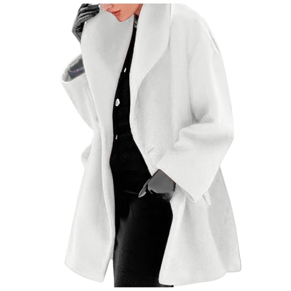 UJNDER Women's Winter Wool Coat Trench Jacket Warm Slim Long Overcoat Outwear Round Neck Loose Hooded Trench Coat Women White XXXXL