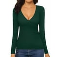thumbnail image 1 of UJNDER Women's Wrap Ruched Deep V Neck Slim Fit Long Sleeve Lined T Shirts for Women Tunic Tops Tee Casual Green M, 1 of 4