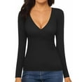 thumbnail image 1 of UJNDER Women's Wrap Ruched Deep V Neck Slim Fit Long Sleeve T Shirt Tunic Tops for Casual Fall Wear Black Black, 1 of 4