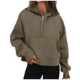 thumbnail image 1 of UJNDER Women's Zip Up Hoodies Solid Color Pullover Long Sleeve Casual Loose Fit Brown S, 1 of 4