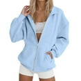 thumbnail image 1 of UJNDER Women's Zip Up Sweatshirt Solid Color Pullover Long Sleeve Casual Fashion Blue L, 1 of 5