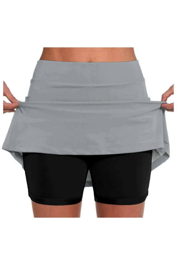 Womens Casual Solid Tennis Pocket Skirt Yoga Sport Active Shorts Comfortable Grey S