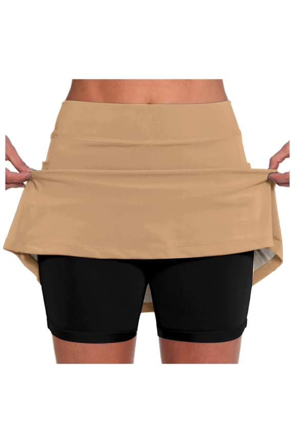 Womens Casual Solid Tennis Pocket Skirt Yoga Sport Active Shorts Comfortable Khaki XXXXL