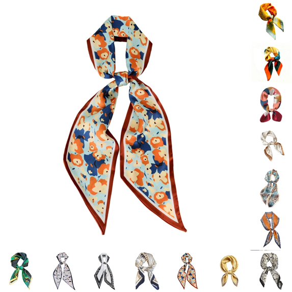 UJNDER Womens Elegant Silk-like Scarf with Paisley and Polka Pattern for Stylish Long Neck Wrap and Hair Accessory Neck Scarf for Women,Orange_005,One Size