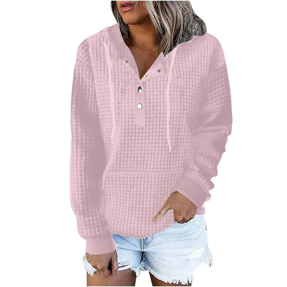 UJNDER Womens Hooded Button Collar Drawstring Hoodies Pullover Sweatshirts Casual Long Sleeve Sweatshirts Tops Pink M