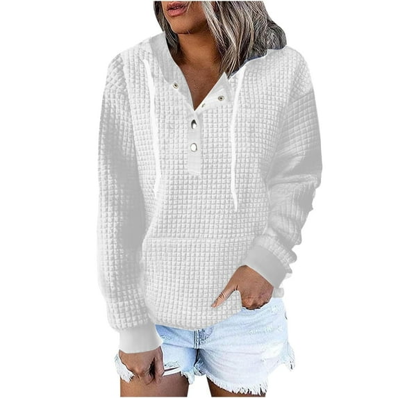 UJNDER Womens Hooded Button Collar Drawstring Hoodies Pullover Sweatshirts Casual Long Sleeve Sweatshirts Tops White XL