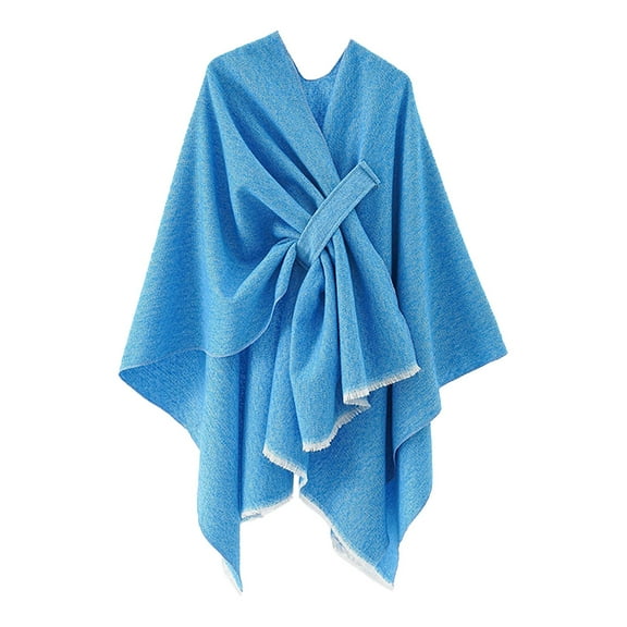 UJNDER Womens Large Front Poncho Sweater Wrap Topper Knitted Elegant Shawls Cape Versatile Cover for Every Blue