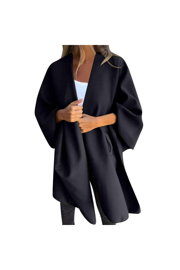 Womens Open Front Cardigan Coat Oversized Bat Sleeve Overcoat Warm Blanket Shawl Wrap for Fall Winter Black