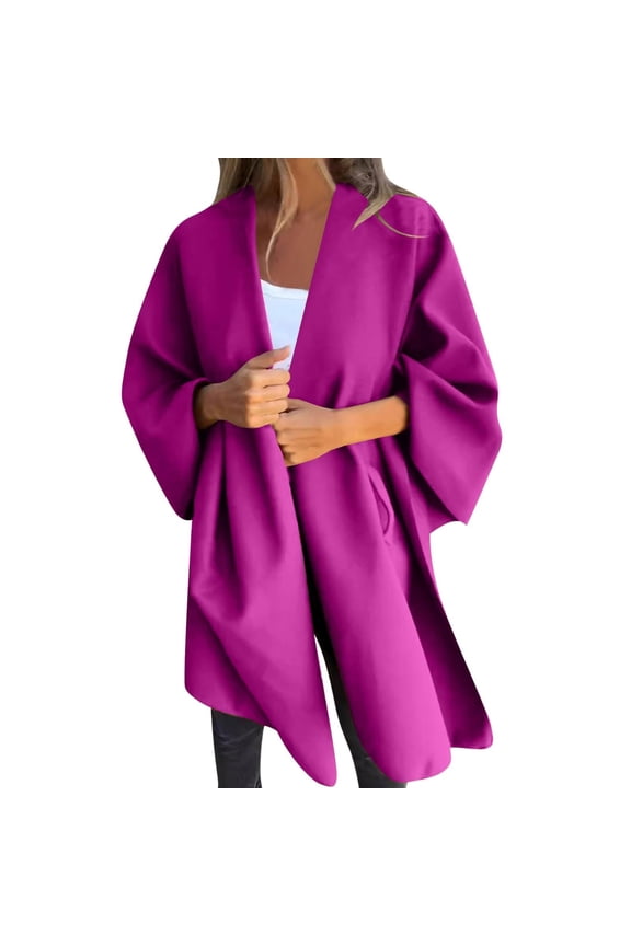 Womens Open Front Cardigan Coat Oversized Bat Sleeve Overcoat Warm Blanket Shawl Wrap for Fall Winter Red