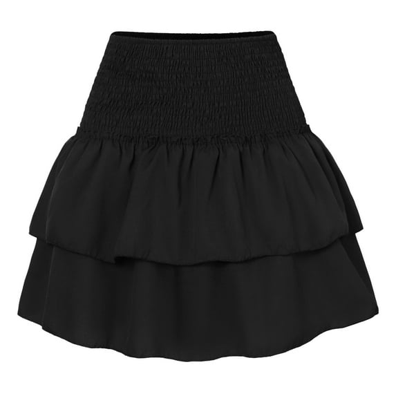 UJNDER Womens Pleated Skirt Ruffle Printed Fashion Pleated Lace Skirt Comfortable Mini Skirt Black M