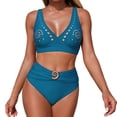 thumbnail image 1 of UJNDER Womens Swimsuits Two Piece Solid Color Hollow Out Athletic Tankini Bikini Swimsuit for Swimming and Beach Bathing Suits for Women Blue M, 1 of 7