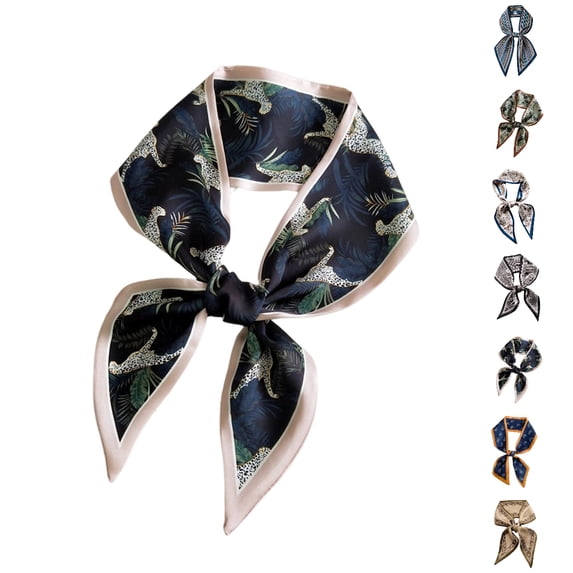UJNDER Womens Versatile Cashew Floral Pattern Long Silk-like Scarf for Neckline Hair Tie Wrap and Fashion Decoration Neck Scarf for Women,01_Dark Blue,One Size