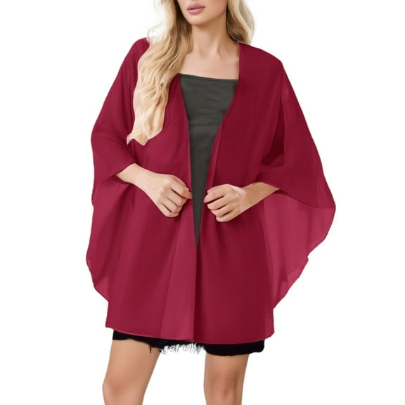 UJNDER Wraps Layer Chiffon Shirt Thin Breathable Shawl for Brides Evening Dress Blouses Solid Color Fashion Red