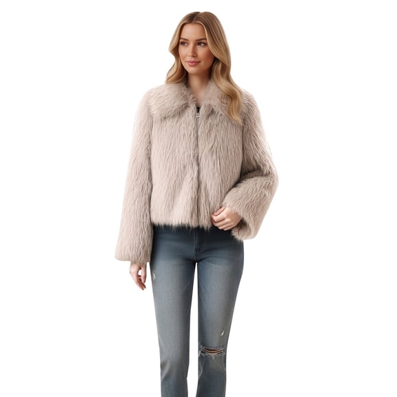 UJNDER for Women Plus Size Long Sleeve Winter Warm Zip Up Cardigan with Notched Lapel Beige S