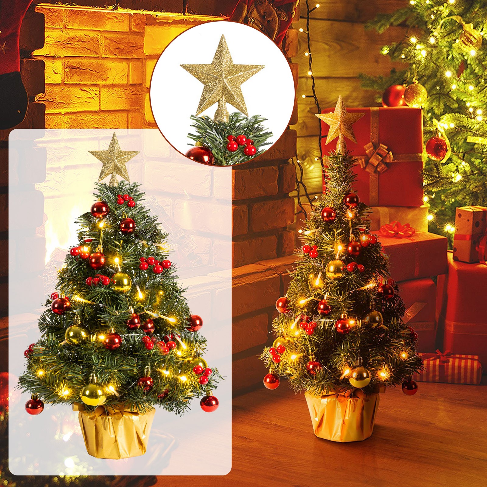 UJUNAOR Desktop Christmas Trees, 60cm Small Christmas Trees with LED