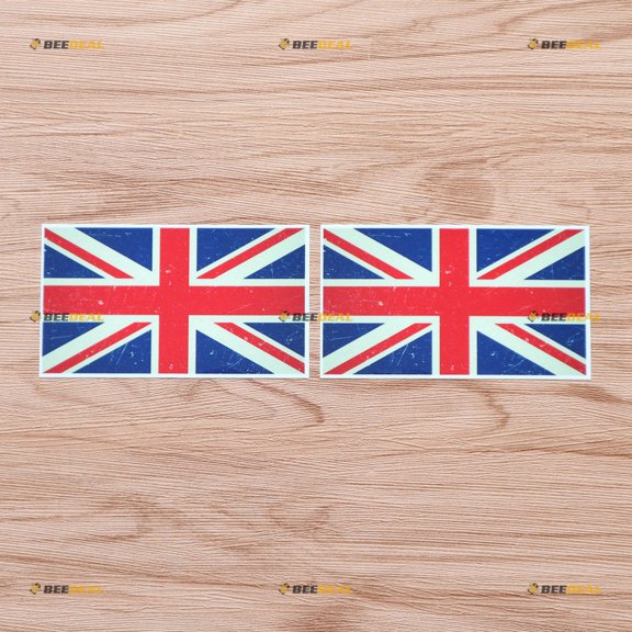 UK British Flag Great Britain Union Jack Vinyl Decal Sticker - 2 Pack Glossy, 4 Inches - Grunge Subdued Vintage 06020