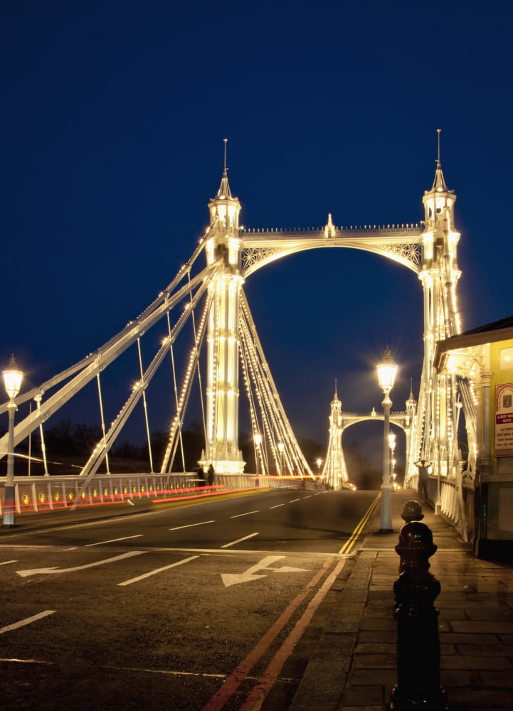UK England Albert Bridge at night London Canvas Art - Dosfotos Design Pics (13 x 18)