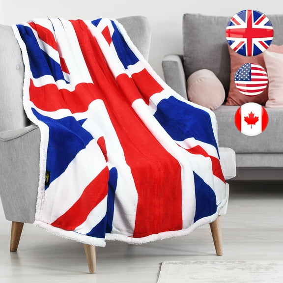UK/ England Flag Sherpa Throw Blanket Polar Fleece, Super Cozy Warm TV Blankets for Bed or Couch Reversible 50" x 60"