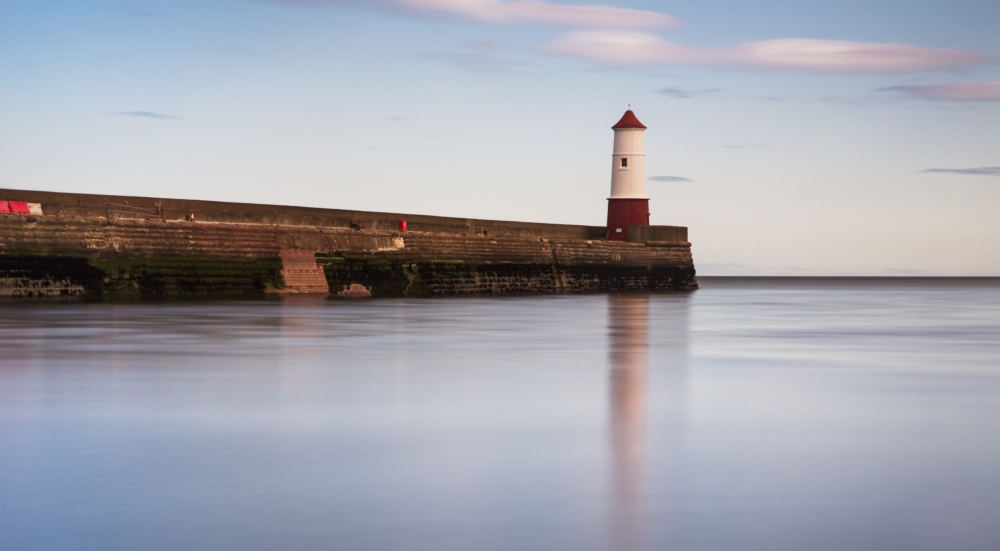 UK England Northumberland Berwick Lighthouse at edge of pier Canvas Art - John Short Design Pics (40 x 22)