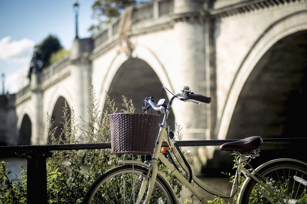 UK England Richmond London Richmond Park Bicycle parked near Richmond Bridge Canvas Art - Dosfotos Design Pics (19 x 12)