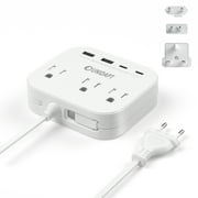 UK European Plug Adapter, Unidapt US to Europe Power Strip for EU/UK/US with Built in USB C Cord and 4 USB Ports, 3 AC Outlets, Wall Mountable, 5ft Extension Cord, for Travel Cruise Ship Home
