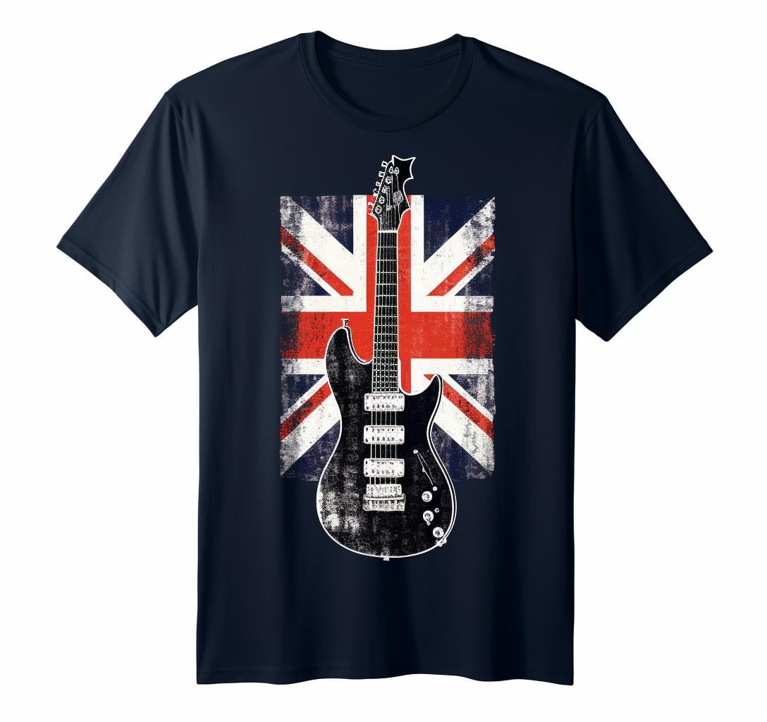 UK Flag Guitar T-Shirt Men's British Rock Music Tee - Walmart.com