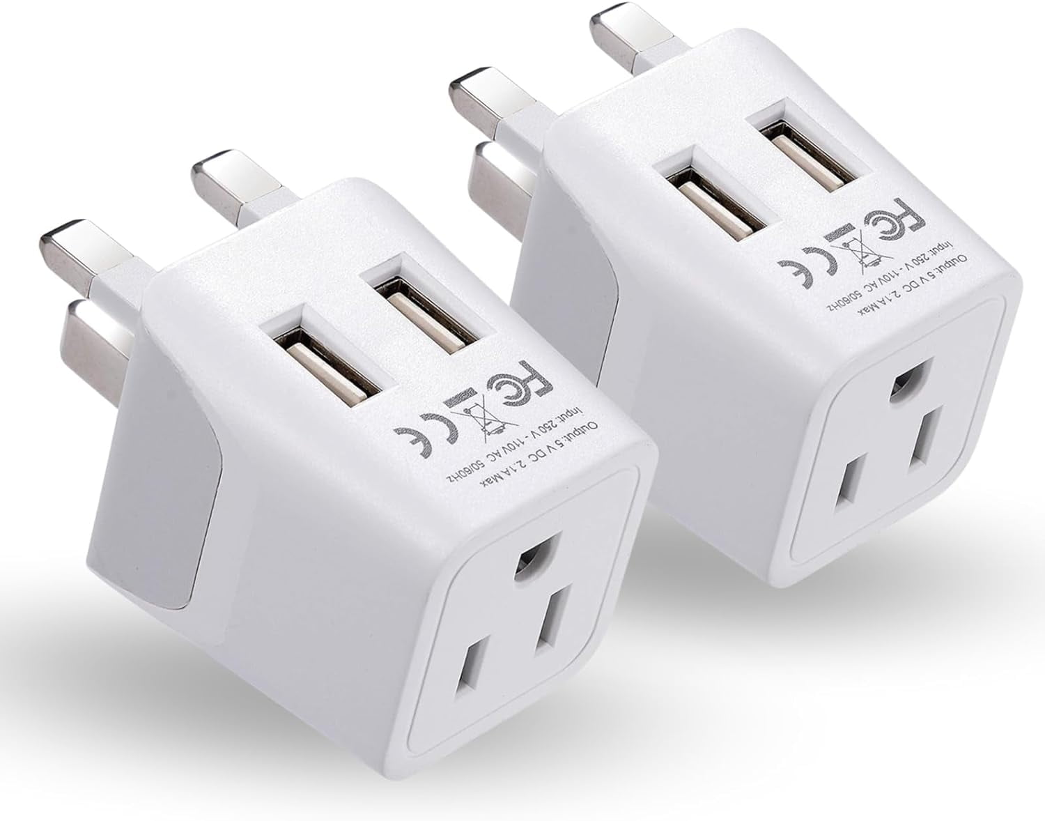 UK, Hong Kong, CTU-7-2PK Ireland Travel Adapter Plug by Ceptics with Dual USB - Type G - London - USA Input - Light Weight - Perfect for Cell Phones, Chargers, Cameras and More - 2 Pack