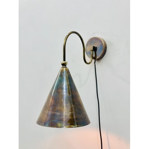 UK Lights Solid Brass Corded Electric Wall Scone Vintage Style Indoor Plug in Light Fixture