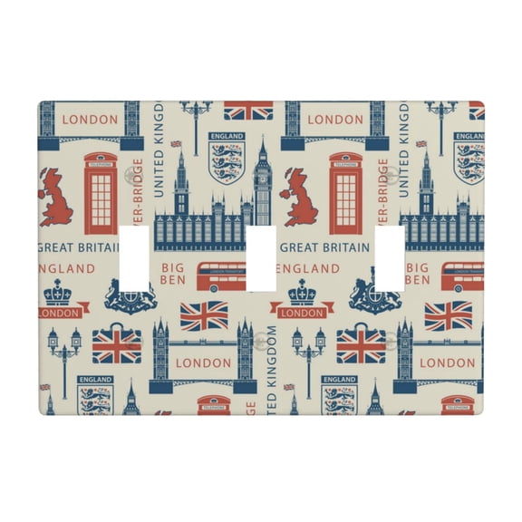 UK London British England 3 Gang Light Switch Cover Decorative Triple Toggle Wall Plate for Kitchen Bedroom Bathroom Living Room Decor