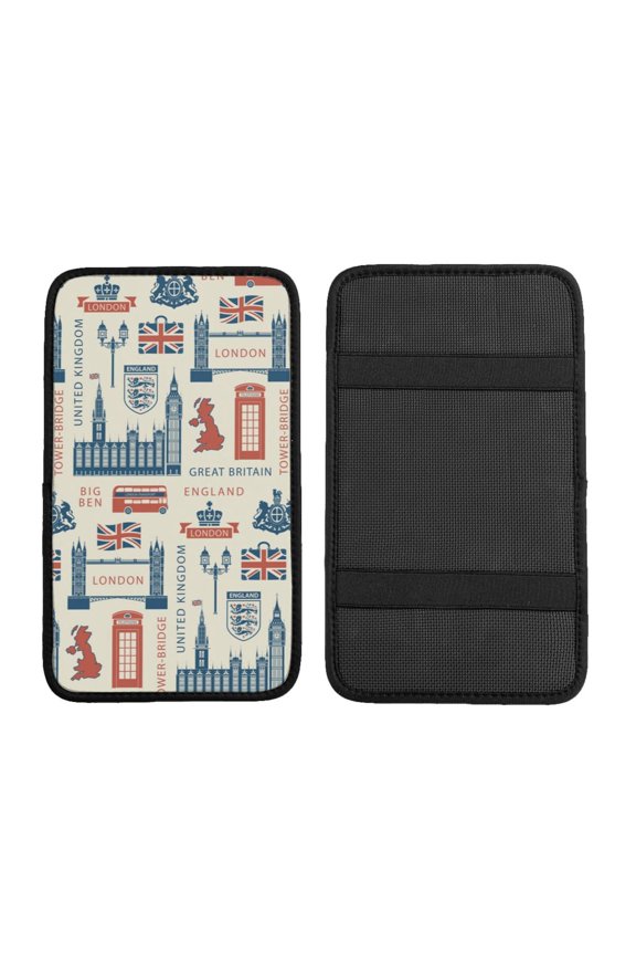 UK London British England Car Armrest Cover Center Console Pad - Neoprene Cushion with Elastic Straps Universal Fit for Vehicles SUV