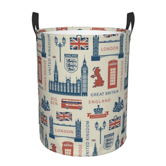 UK London British England Foldable Laundry Hamper with Handle Storage Basket for Clothes Toys & Organizing