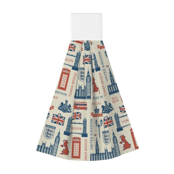 UK London British England Hanging Coral Fleece Hand Towel 1 PC , Super Absorbent Kitchen Towel Quick-Dry Dish Cloth