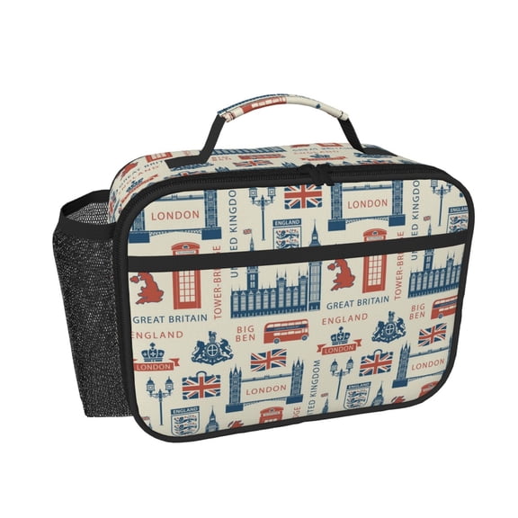 UK London British England Insulated Lunch Bag, Thermal Meal Prep Tote with Pockets Leakproof Lunch Box for Work Office Travel Picnic