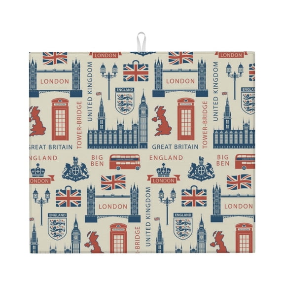 UK London British England Kitchen Drying Mat 18x16 Inch Ultra Absorbent Countertop Mat Foldable with Hanging Loop