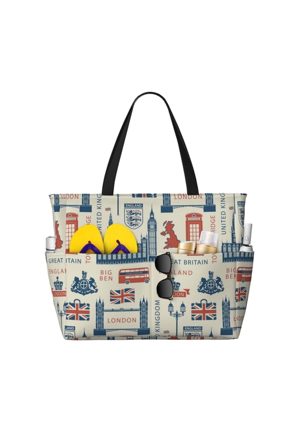 UK London British England Large Capacity Beach Travel Tote Bag Shoulder Handbag for Gym Camping Shopping