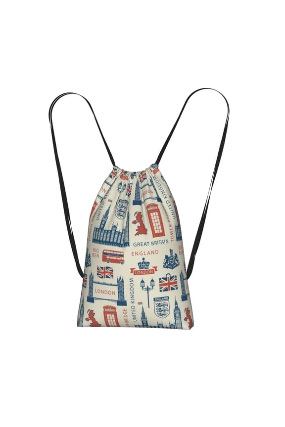 UK London British England Packable Drawstring Backpack, Lightweight Foldable Cinch Storage Bag for Gym Travel Shopping