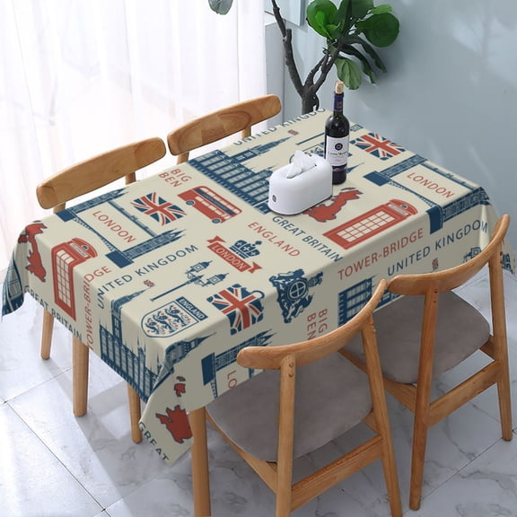 UK London British England Rectangular Tablecloth 54"x 72" Waterproof Rectangle Table Cover Cloth for Kitchen Dining Room Picnic Home Party